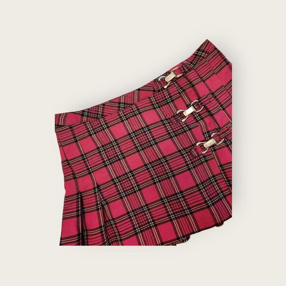 Vintage Y2k Street Code pink plaid pleated punk grunge micro mini skirt - Picture 3 of 4
